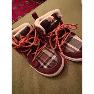 Nike Jordan Toddler High Top Sneakers‎ Plaid Orange Laces Cozy Lined
